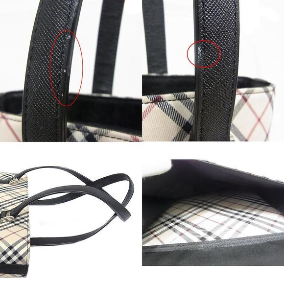 Burberry Tote Bag Bucket Type Shoulder Bag Check Pattern Canvas Leather - Picture 6 of 8